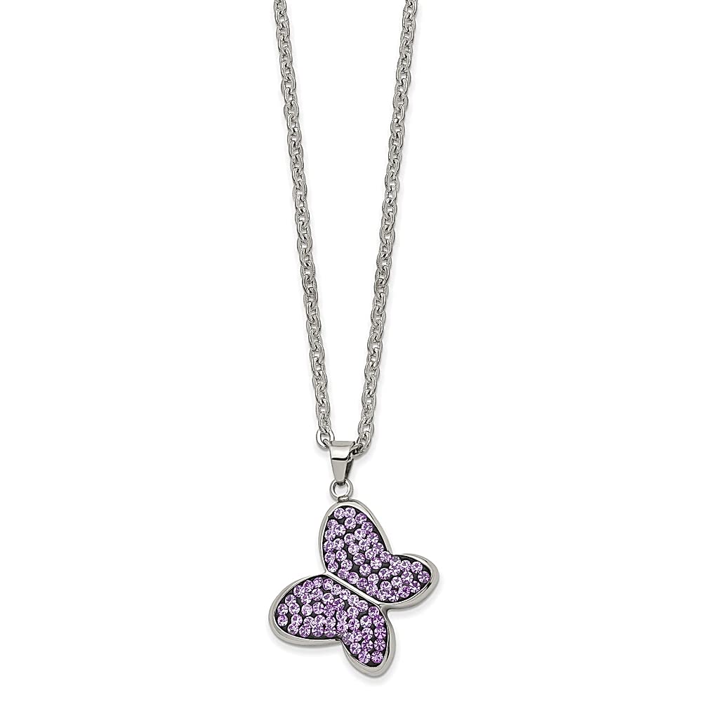 ICE CARATS Stainless Steel Purple Crystal Butterfly Pendant Necklace - 22 Inch Cable Chain Women's Fashion Jewelry - Elegant Gift for Her - Perfect for Parties, Weddings & Everyday Wear