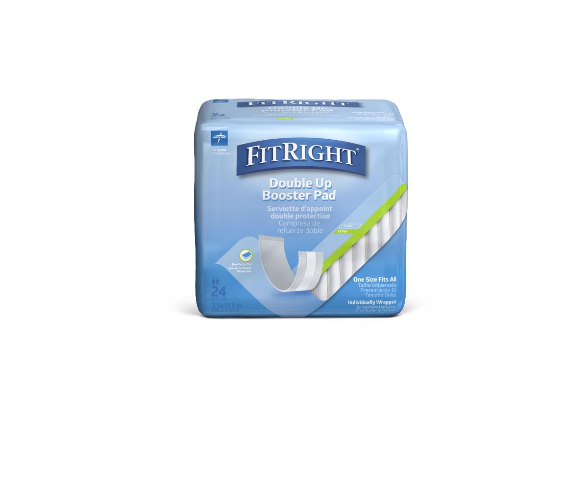 Medline FitRight Double Up Thin Incontinence Booster Pads for Adults - Ultra Absorbent Bladder Control Pads - Disposable Incontinence Pads for Day & Night Use - Ideal for Travel, Work & Home Care