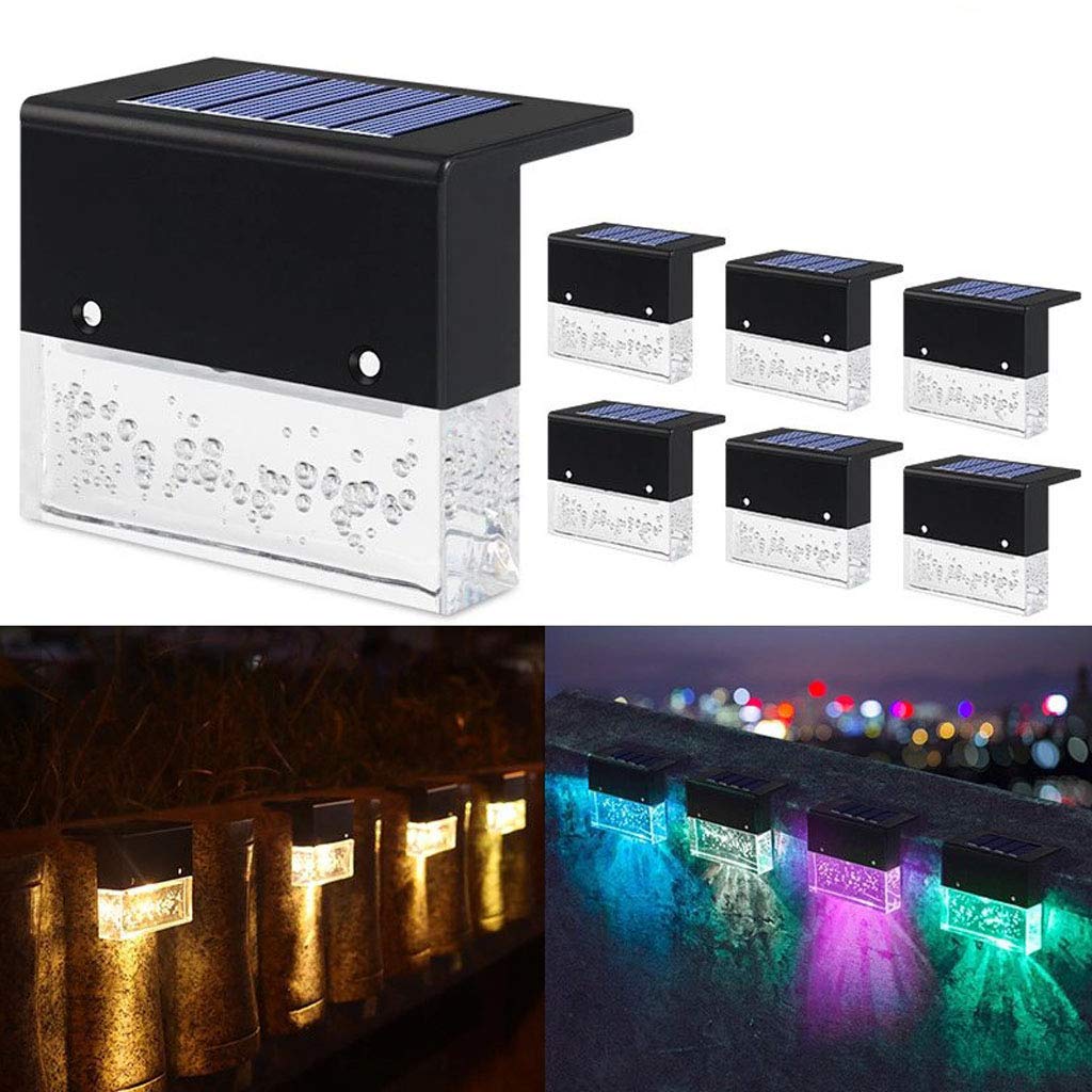 6 Pack Solar Deck Lights, LED Solar Step Lights for Outdoor Garden Decorative Lighting - 2 Modes (Warm White/RGB Color Changing), Acrylic Bubbles Design (Upgraded Version) - Perfect for Patio, Pathway, Stairs, Yard and Landscape Lighting