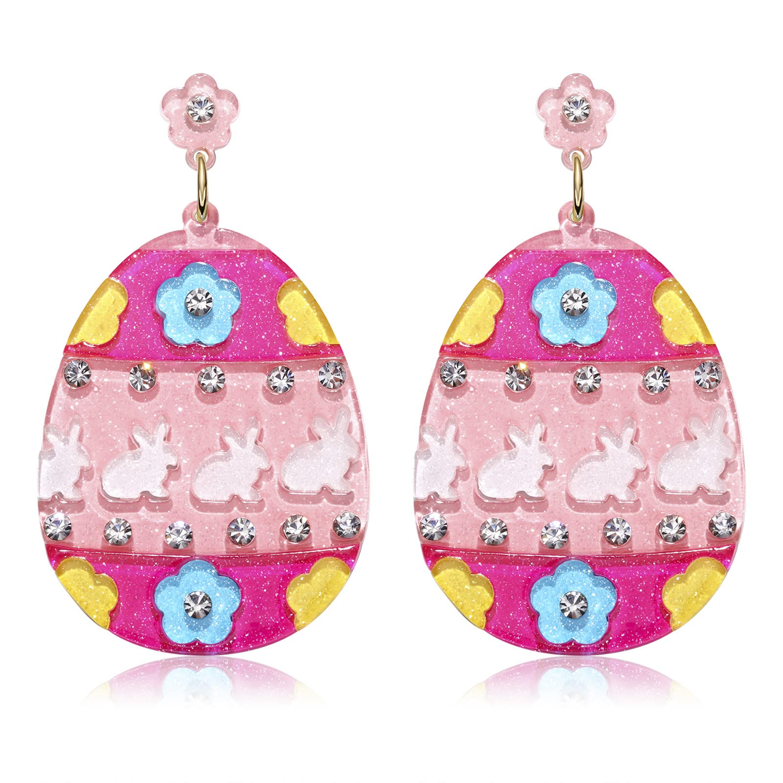 Sparkling Rhinestone Easter Egg Drop Dangle Earrings - Colorful Acrylic Egg & Bunny Stud Earrings for Women | Easter Holiday Party Jewelry Gifts | Perfect for Spring Celebrations, Easter Sunday & Festive Occasions