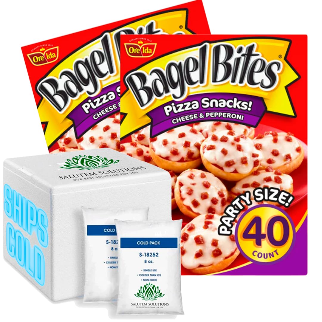 Salutem Vita - Cheese & Pepperoni Mini Pizza Bagel Bites (40 Count x 2) - Frozen Snack & Appetizer for Parties, Game Nights & Quick Meals - Perfect for Kids Lunch & After-School Snacks
