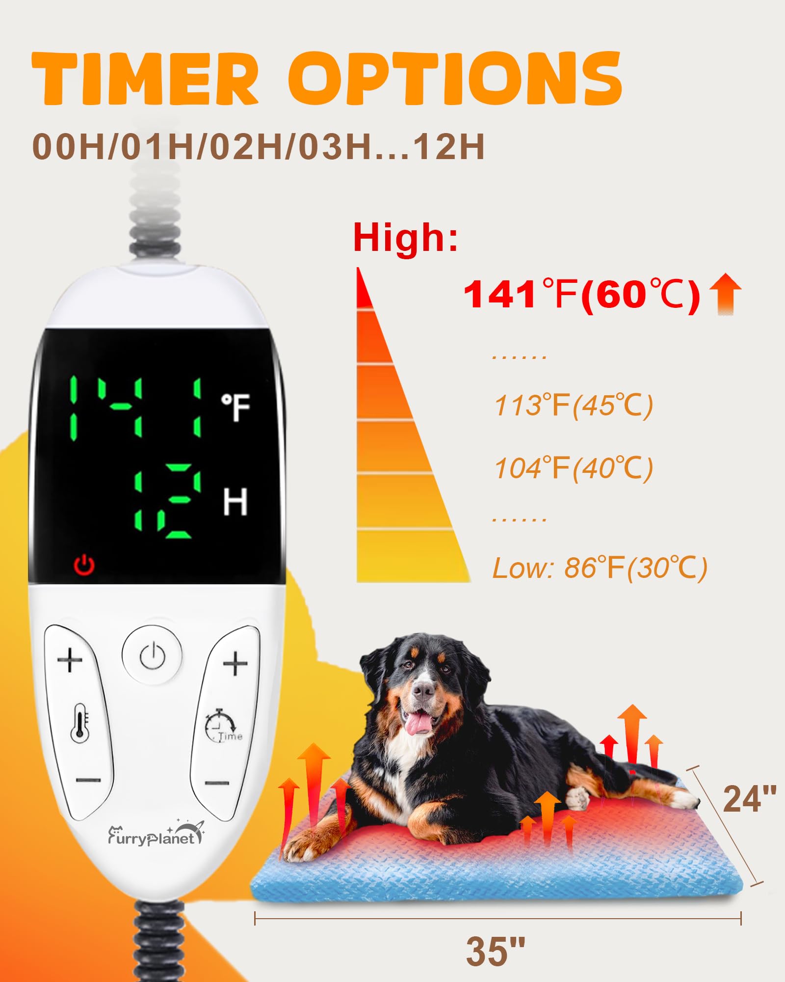 Upgrade Dog Heating Pad with 2 Covers & 840D Storage Bag - Adjustable Temperature Electric Pet Heating Pad with Timer - Waterproof Large Heated Bed Mat with Chew-Proof Cord - Perfect for Winter Warmth, Arthritis Relief & Indoor/Outdoor Pet Comfort