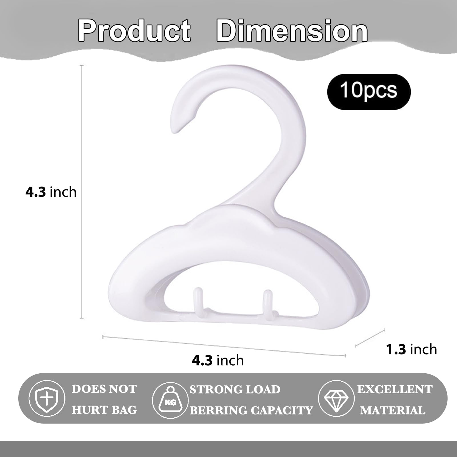 10-Pack Multi-Functional Purse Hangers for Closet - Space Saving Bag Organizer with 2 Hooks for Purses, Belts, Hats & Scarves - Prevents Bag Strap Damage - Perfect for Home, Office & Travel Organization (White)