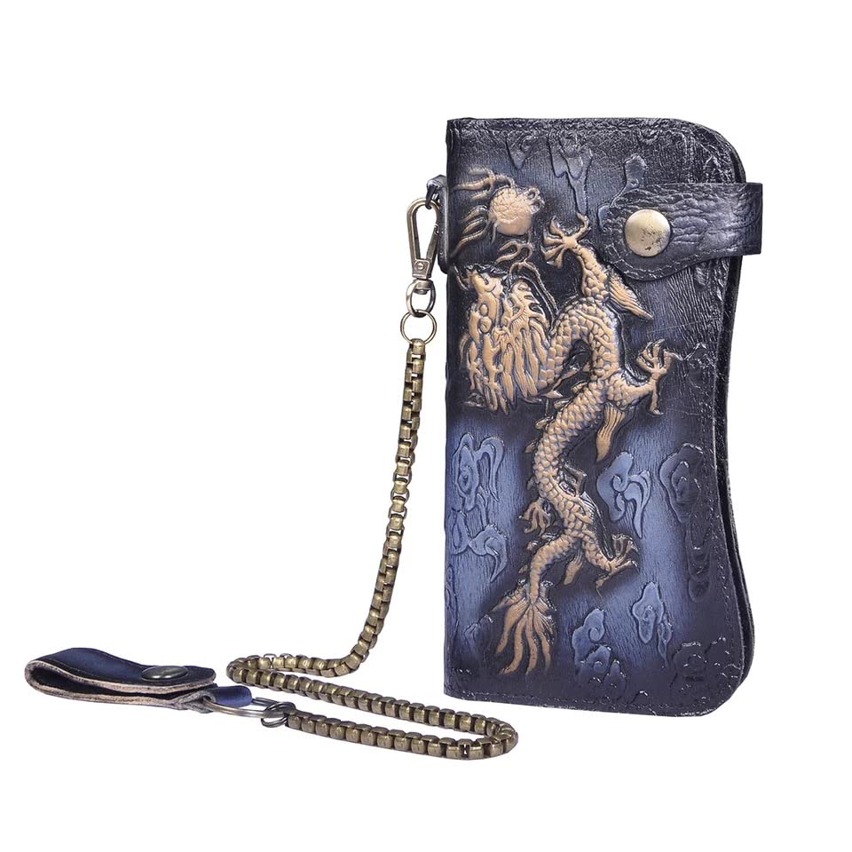 **Men's 3D Genuine Leather Biker Wallet - Handmade Carved Airbrush Art Custom Personalized Long Wallet for Everyday Use & Gifts**
