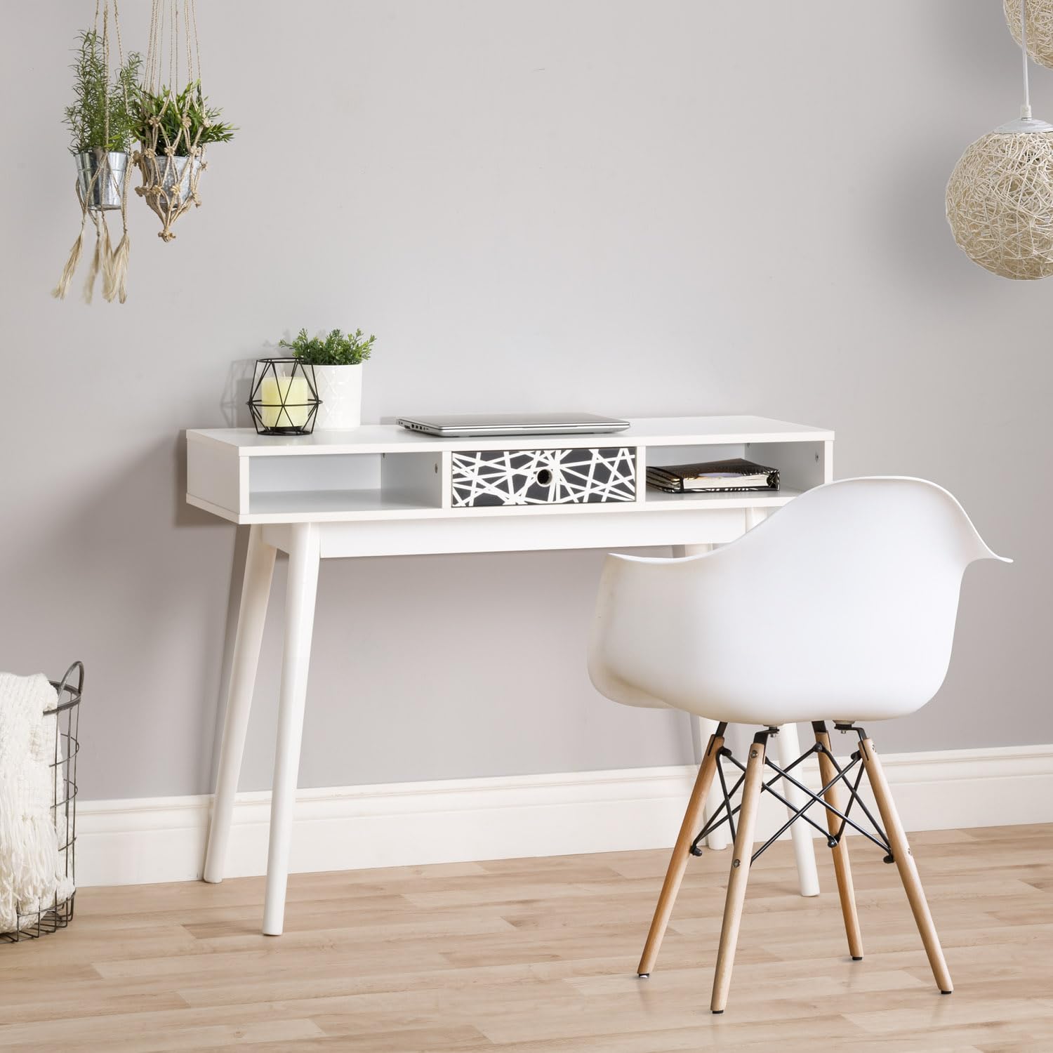 CorLiving Acerra White Engineered Wood Entryway Table with Black & White Accent Drawer - Modern Console Table for Hallway, Foyer & Living Room Decor - Perfect for Entryway Storage & Home Organization
