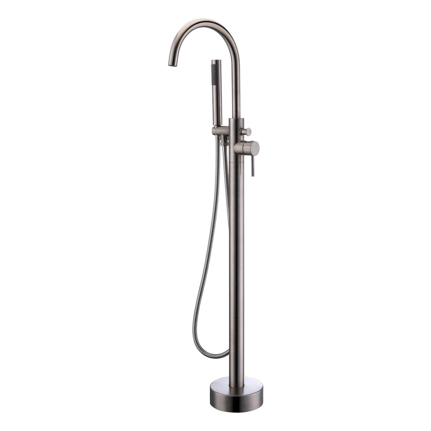 Freestanding Bathtub Faucet with Hand Shower - Brushed Nickel Floor Mount Single Handle Brass Tub Filler for Modern Bathroom | Perfect for Spa-Like Relaxation & Luxury Bathing Experience