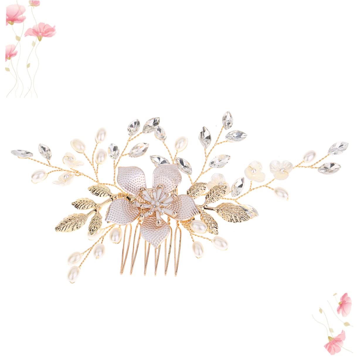 Minkissy Rhinestone Pearl Hair Comb for Brides - Golden Alloy Wedding Hair Clip Barrette - Perfect for Bridal Hairstyles, Prom, and Formal Events