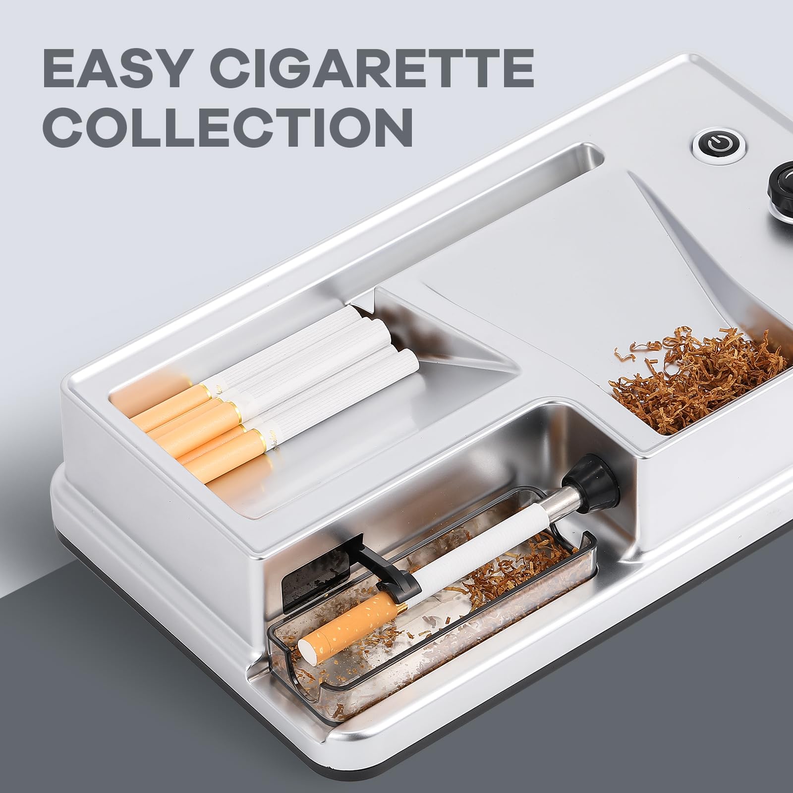 NEWTRY Electric Automatic Tobacco Roller with Infrared Sensor - Portable Cigarette Rolling Machine with 1 Brush & 1 Stirring Rod (0.31’’ Silver) - Perfect for Home Use, Travel & DIY Cigarette Making
