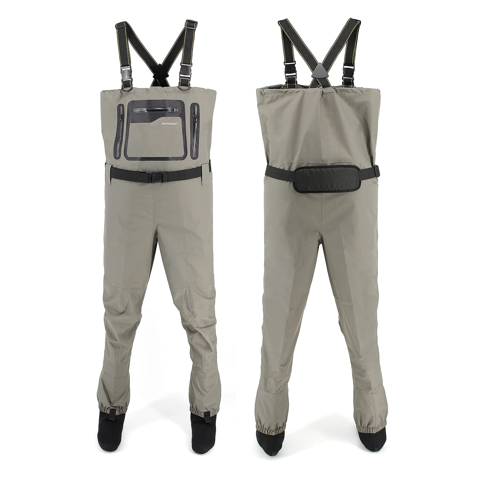 Xproutdoor Waterproof Chest Waders for Men & Women - Breathable Stocking Foot Fishing & Hunting Waders with 4 Tackle Storage Boxes - Ideal for Fly Fishing, Duck Hunting & Outdoor Adventures (Regular Size)