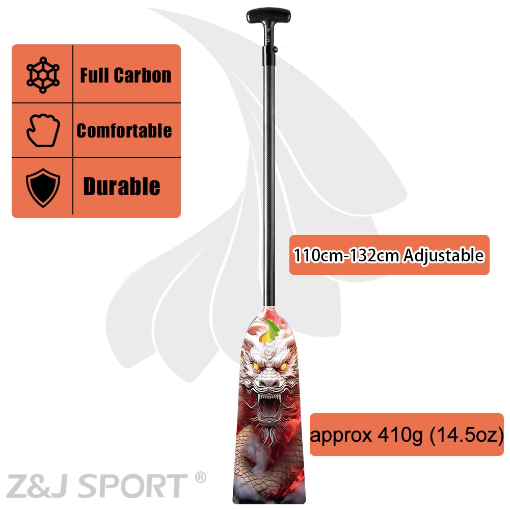 Z&J SPORT IDBF Approved Carbon Fiber Adjustable Dragon Boat Paddle with Dragon Graphic & T-Handle - Professional Racing Equipment for Dragon Boat Competitions & Team Training