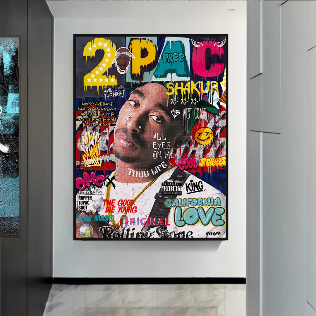 Tupac Rapper Canvas Wall Art - Unique & Vibrant Hip Hop Decor for Bedroom, Living Room & Office - Music Lover Gift Idea