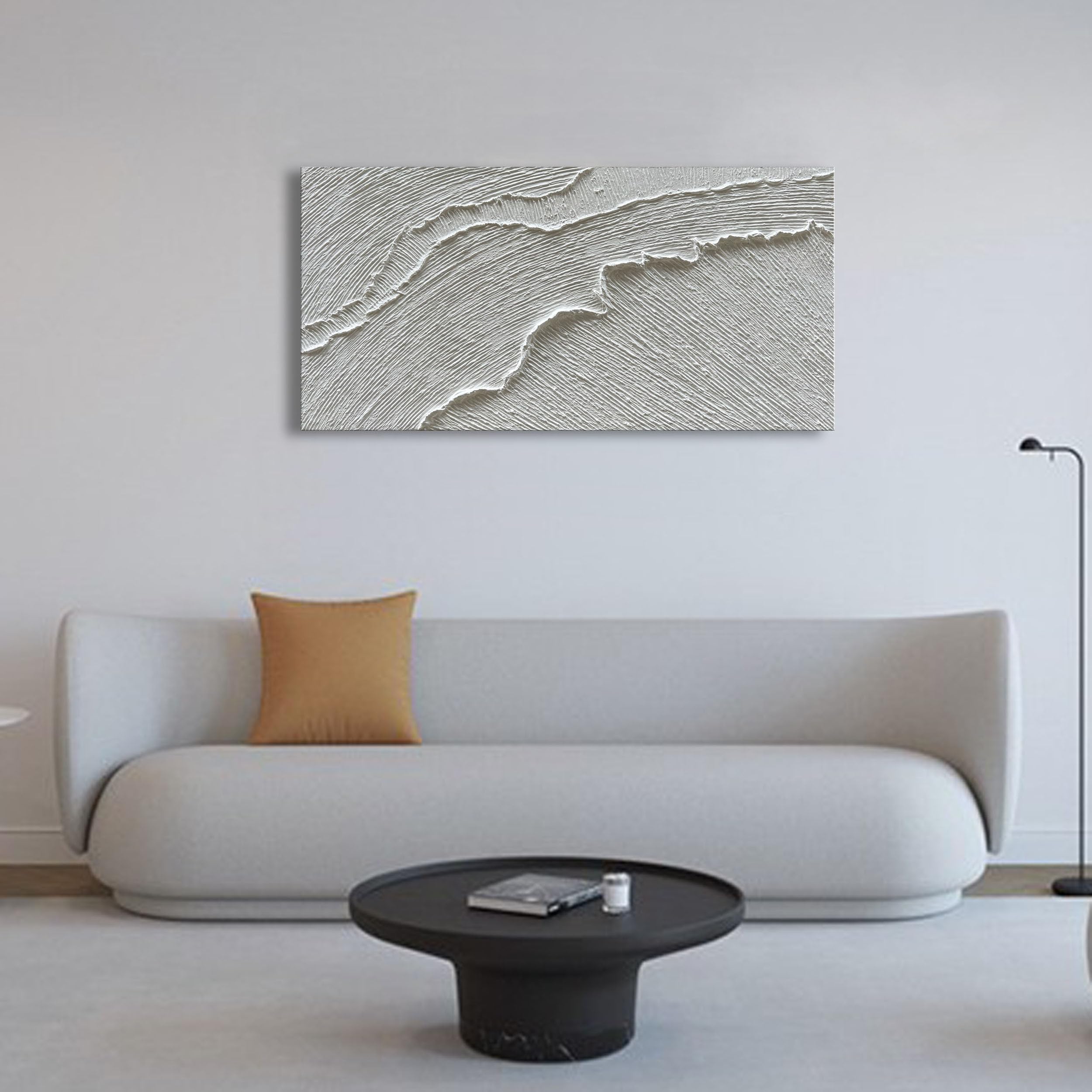NANKAI Hand-Painted Abstract Oil Painting - Black & White Beach Waves Landscape Wall Art (24x48 Inch) | Perfect for Living Room, Bedroom & Office Decor | Modern Coastal Home Decor & Gift Idea