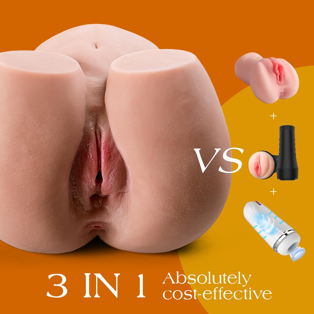 8LB Realistic Male Masturbator with Sucking & Vibrating Motor - Brown Automatic Pocket Pussy with Vaginal Channel - Hands-Free Adult Sex Toy for Men - Perfect for Solo Play, Discreet Storage & Enhanced Pleasure