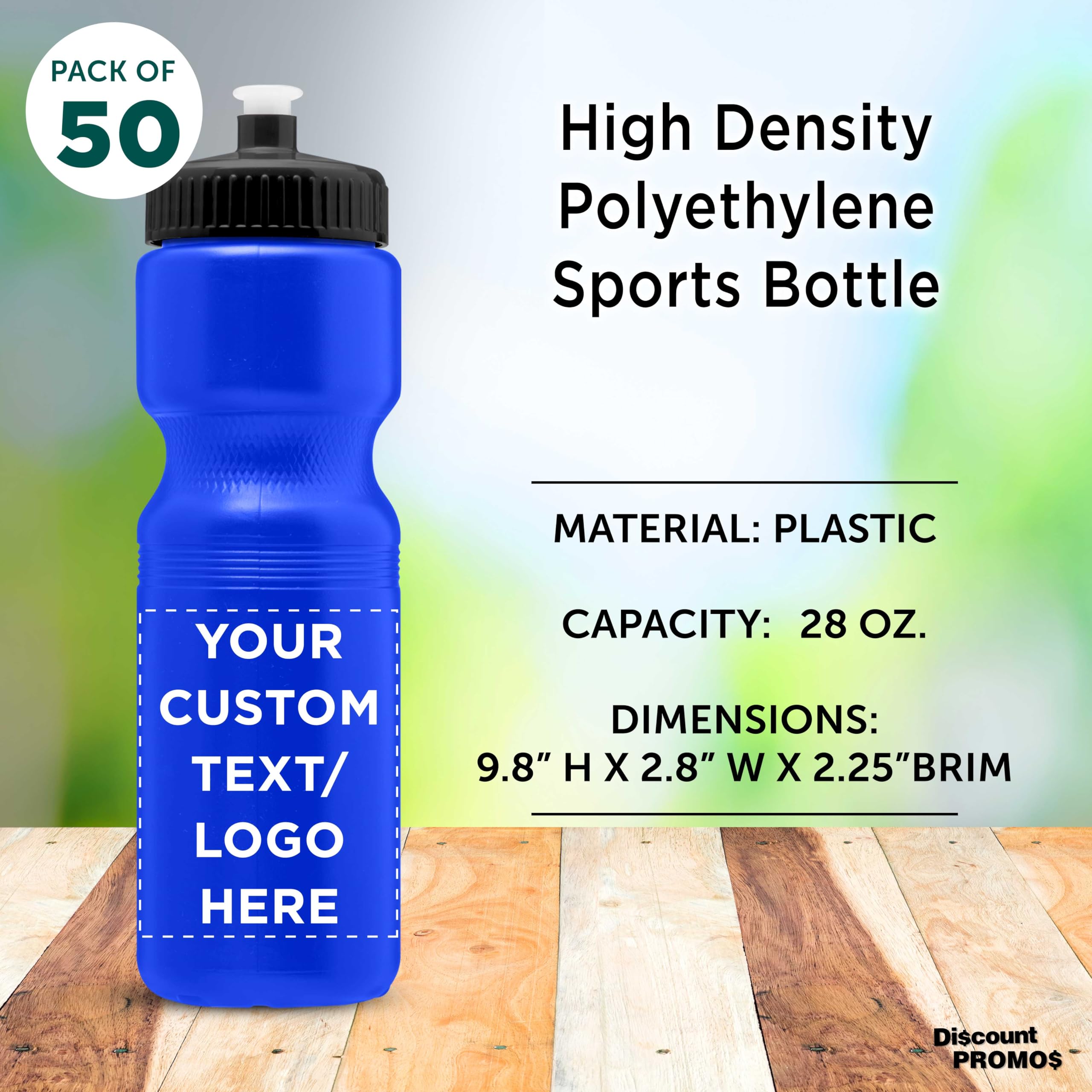 28 oz. Custom Push Cap Plastic Water Bottles - Bulk Pack of 50 - Personalized Water Bottles for Gym, Hiking, Camping & Outdoor Sports - Reflex Blue - Ideal for Team Events, Corporate Gifts & Promotional Giveaways