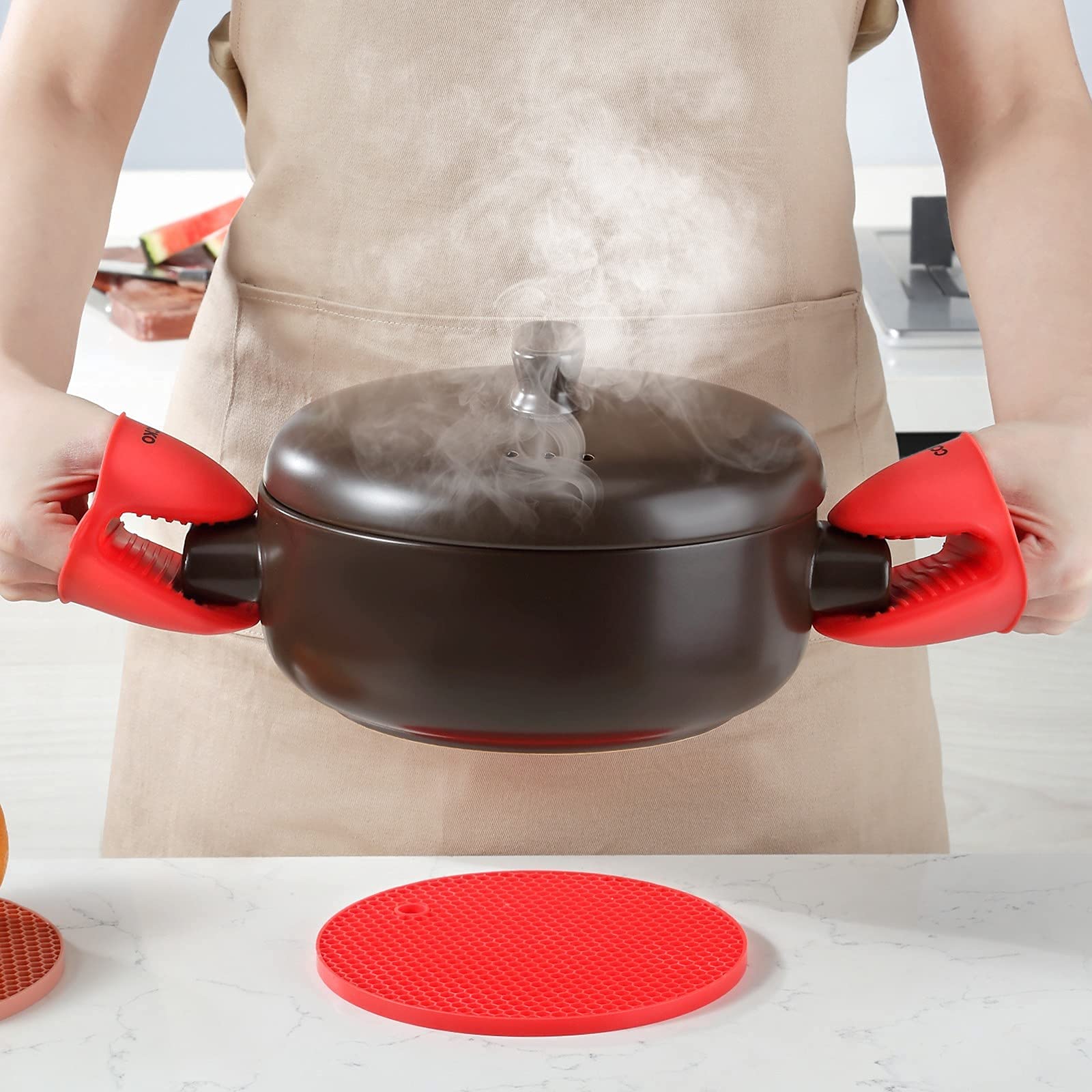CCKO Mini Oven Gloves - Heat Resistant Silicone Kitchen Mitts for Cooking & Baking - Finger Protection for Grilling, Roasting & Food Handling - Perfect Gift for Home Chefs (Orange)