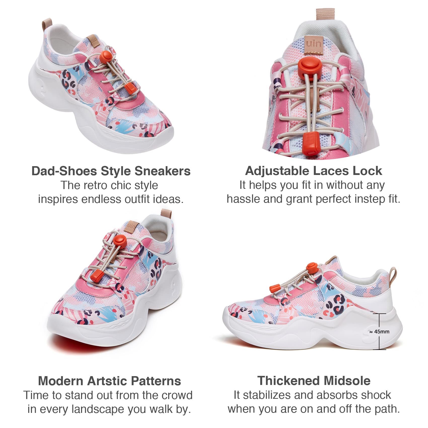 UIN Women's Chunky Fashion Sneakers - Comfortable Walking Shoes with Artistic Paint Design | Casual Dad Shoes for Travel & Everyday Wear (Size 5) | Perfect for Street Style, Work Commute & Vacation Outfits