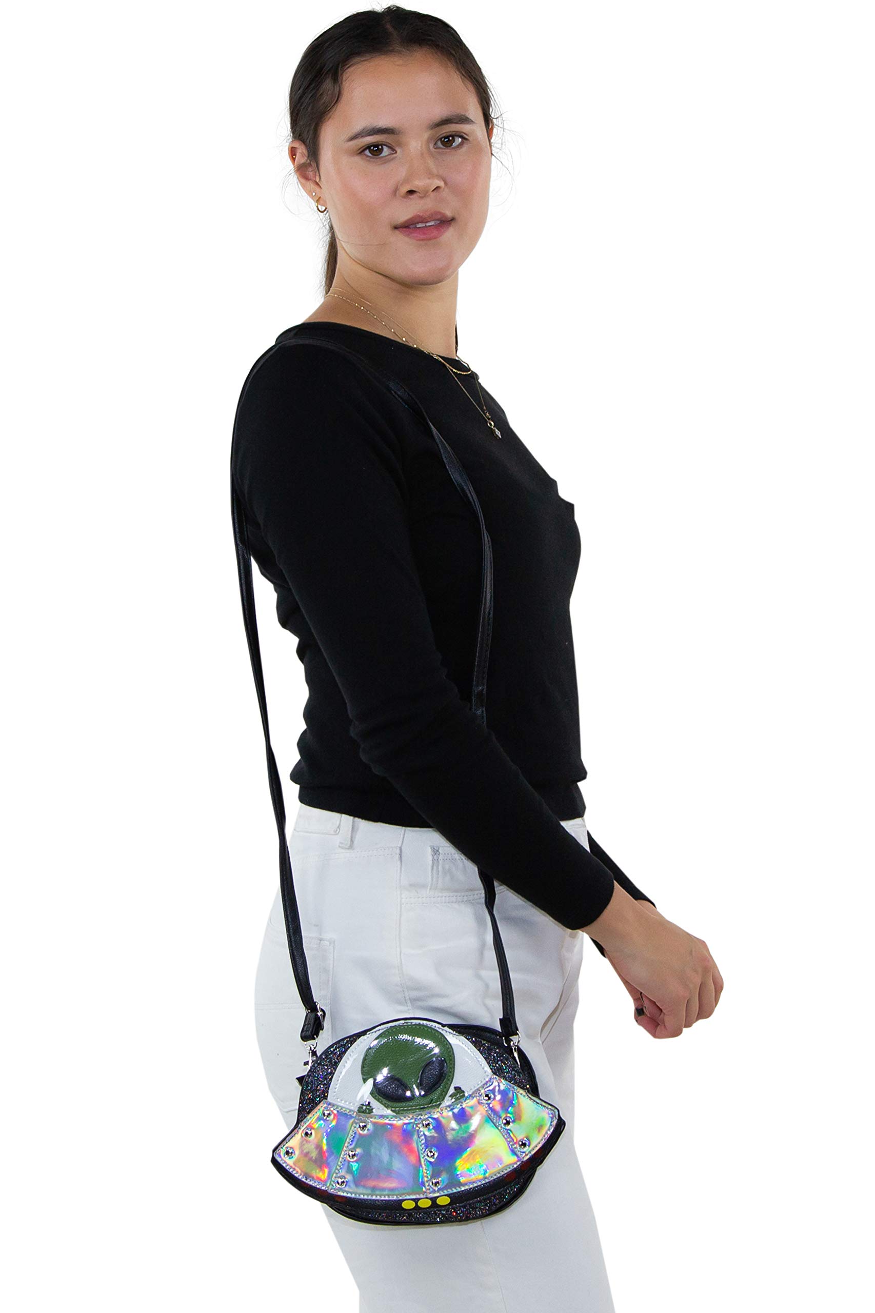 Sleepyville Critters UFO Alien Spaceship Crossbody Bag - Black Cute Cartoon Shoulder Purse for Women, Girls | Perfect for Cosplay, Comic Con, Halloween Costume & Daily Use