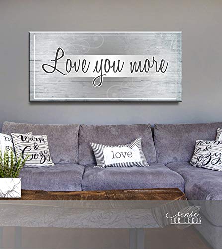 Love You More Wall Decor - Romantic Bedroom Sign for Couples, Large Grey Wall Art (42x19 Inches) - Perfect Above Bed Decor for Master Bedroom & Wedding Gift