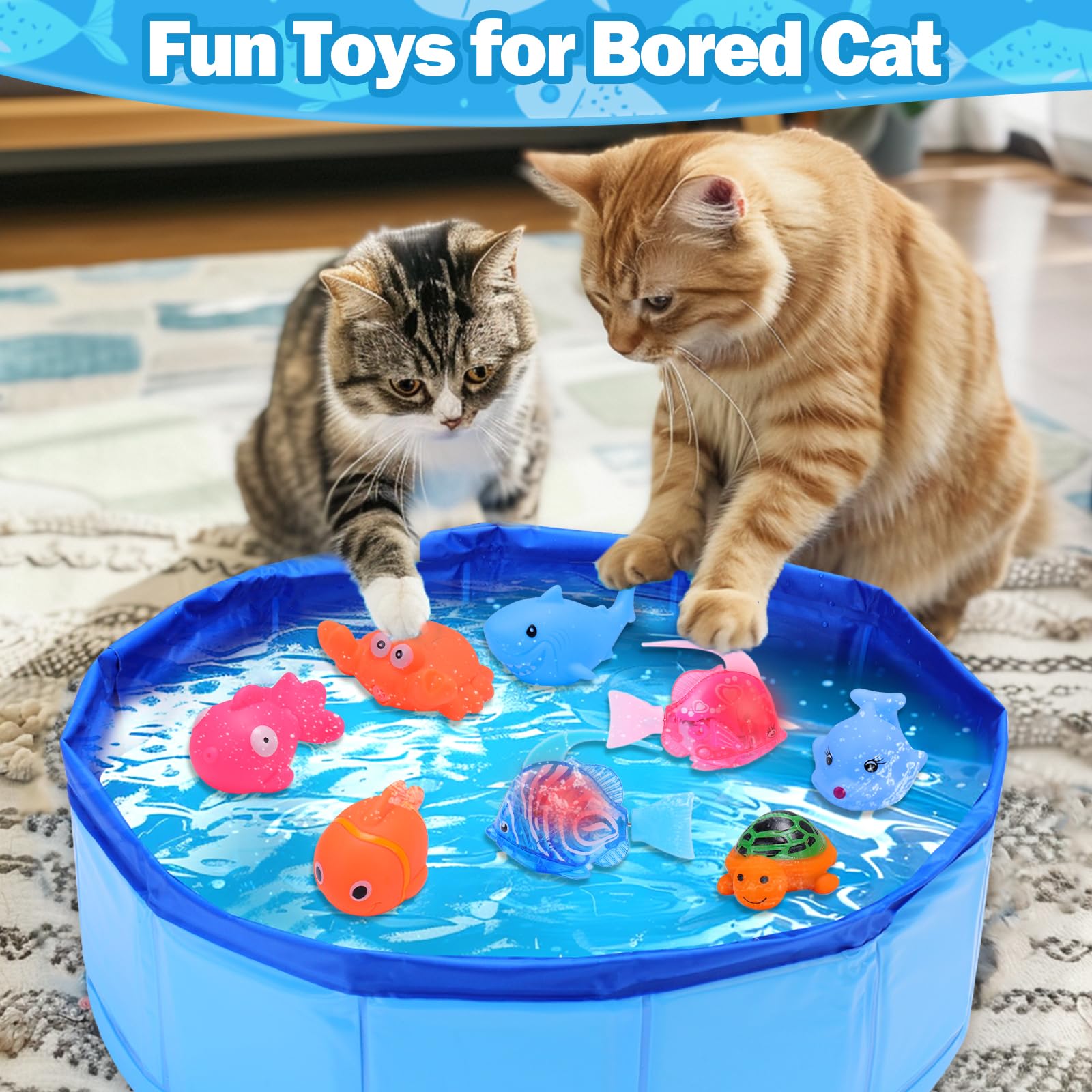 BABORUI Interactive Cat Pool Toy with Swimming Fish - Portable Water Play Toy for Indoor Cats | Summer Fun & Exercise for Bored Cats | Endless Self-Play in Bathtub, Backyard or Living Room