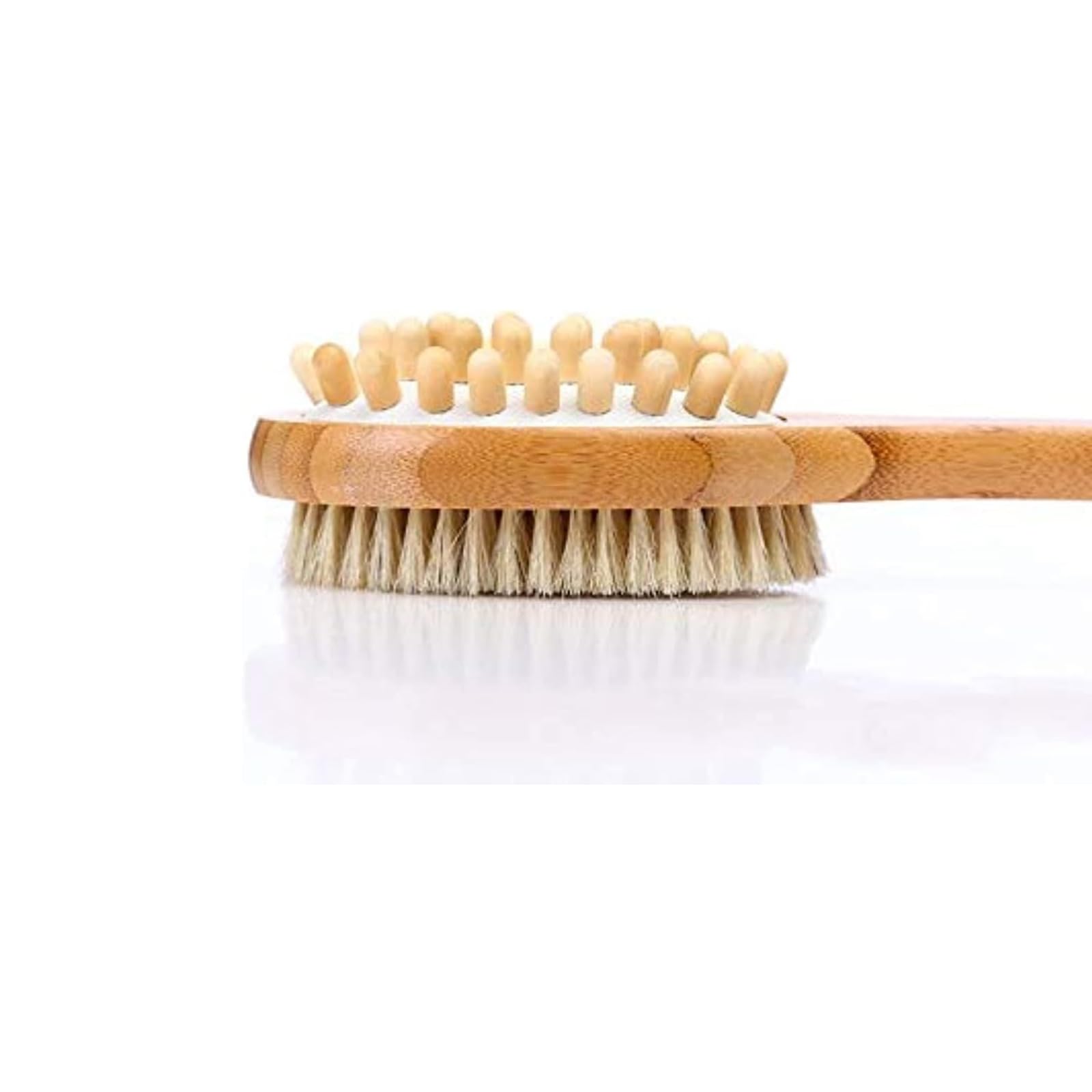 Natural Long Wooden Body Brush - Double-Sided Massage & Exfoliating Scrubber for Shower, Bath & Spa - Wood Back Scrubber for Dry Brushing & Relaxation (Perfect for Home Spa, Self-Care & Gift)
