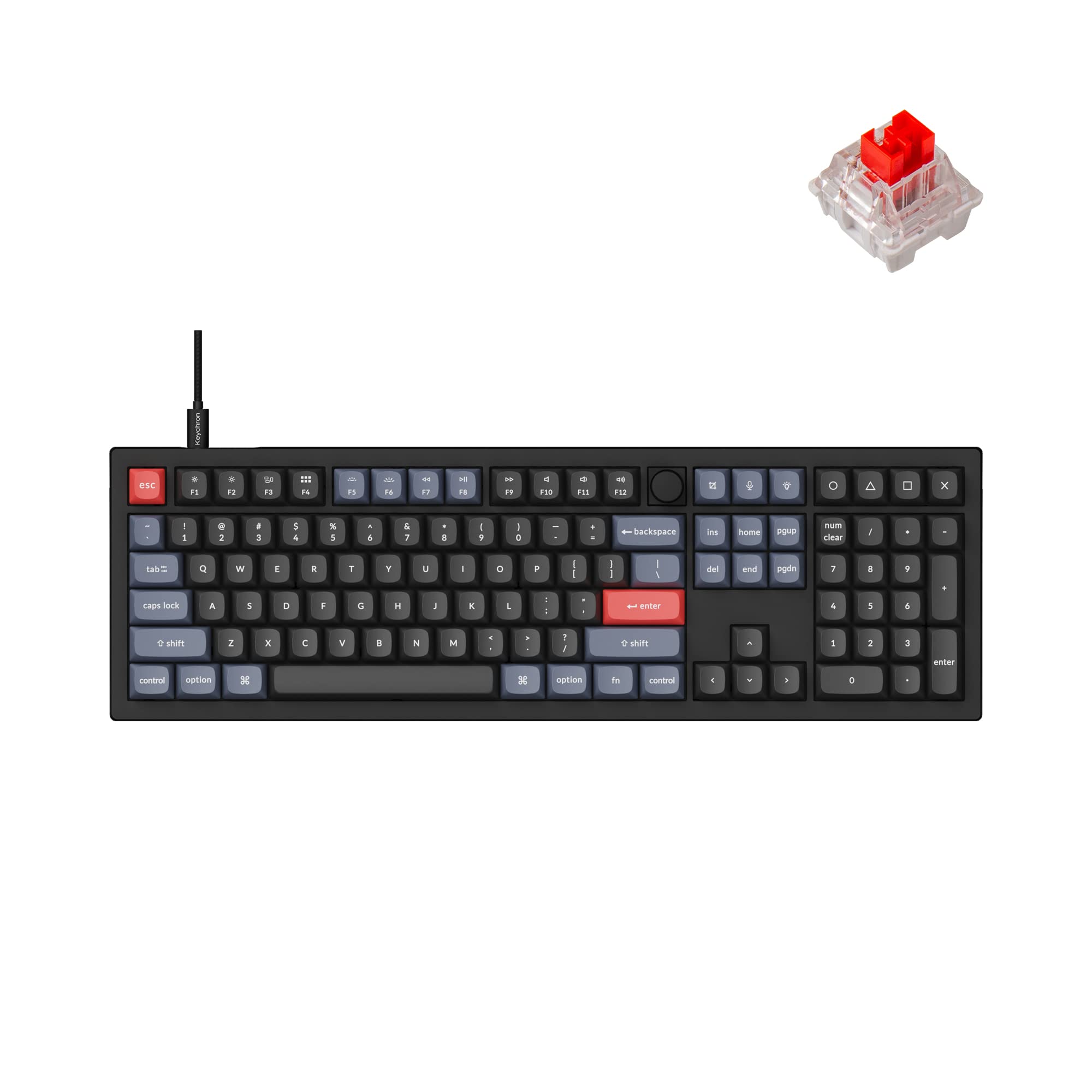 Keychron V6 Wired Custom Mechanical Keyboard - Full Size QMK/VIA Programmable Macro with Hot-Swappable K Pro Red Switches, Knob Version for Mac/Windows/Linux (Black Non-Transparent) - Perfect for Gaming, Coding & Office Work