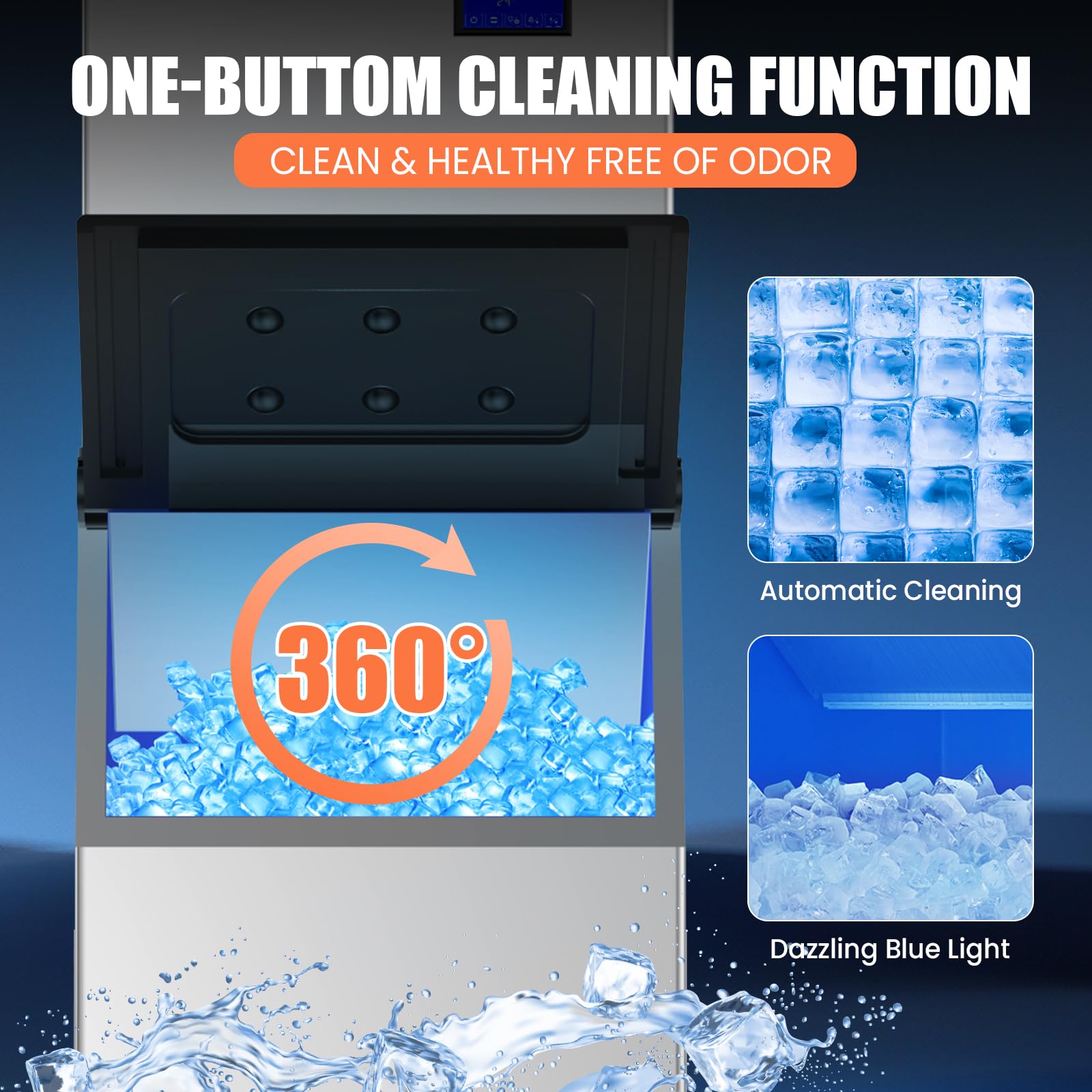Commercial Ice Maker Machine 350Lbs/24H with 250Lbs Storage Bin - Heavy Duty Pro Compressor, ETL Certified, 700W Auto Self-Cleaning Stainless Steel Ice Machine for Bars, Restaurants, Cafes & Commercial Use - Perfect for High Volume Beverage Service & Food Preservation