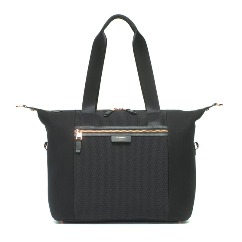 Storksak Stevie Luxe Diaper Bag - Waterproof Scuba Black Backpack for Moms - Perfect for Baby Essentials, Travel & Daily Use