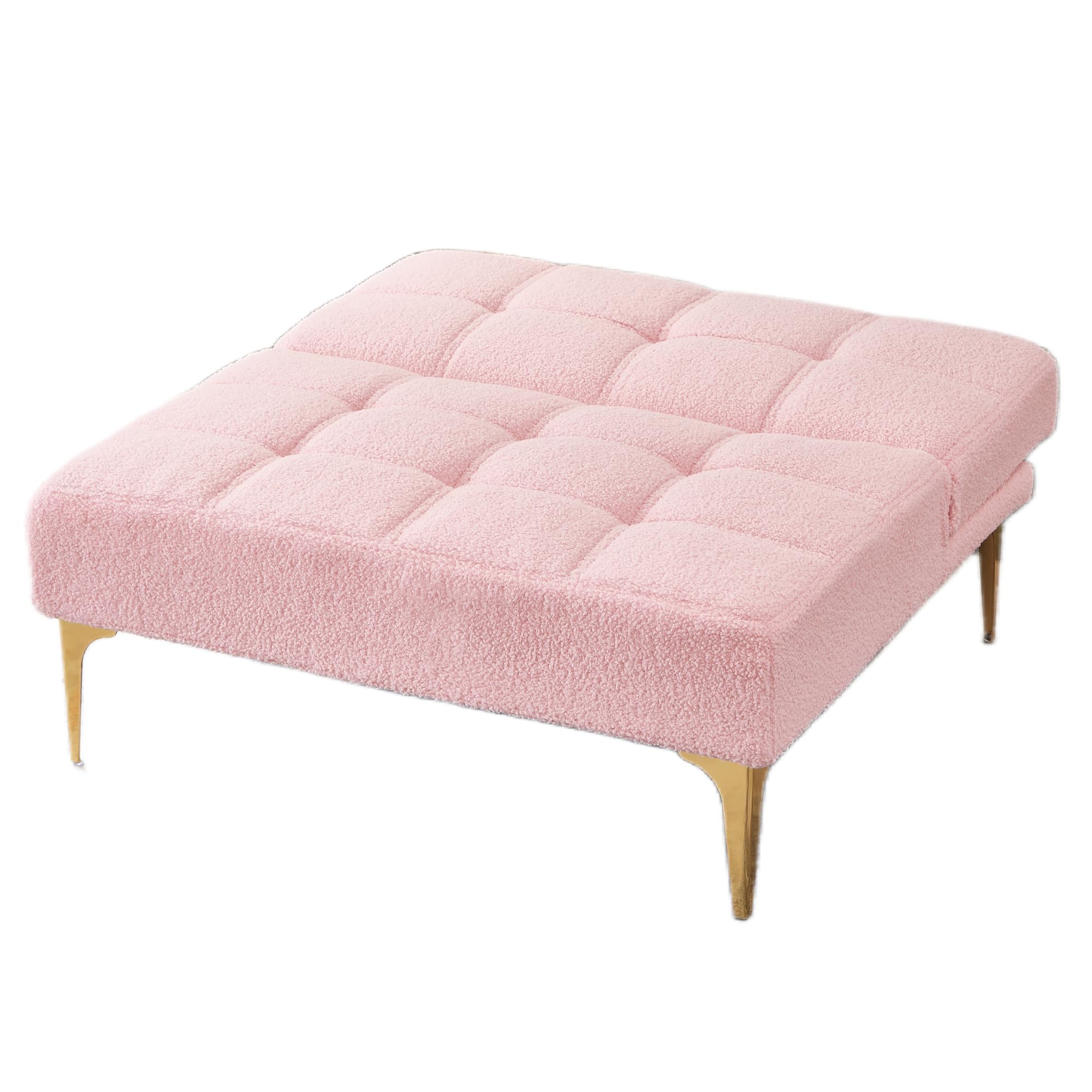 Polibi Modern Convertible Folding Sofa Bed with Adjustable Backrest - Pink Teddy Fabric Sofa Chair with Golden Legs & Toss Pillow - Perfect for Small Spaces, Guest Rooms, and Studio Apartments