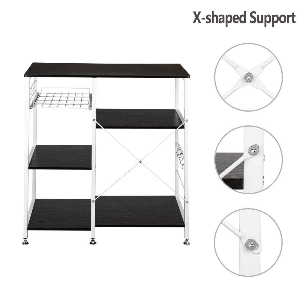 **Mytunes 3-Tier Metal Kitchen Baker's Rack with Microwave Stand, Wire Basket & 5 Hooks - Dark Brown Storage Shelf for Spices, Utensils & Small Appliances - Perfect for Small Kitchens, Apartments & Pantry Organization**