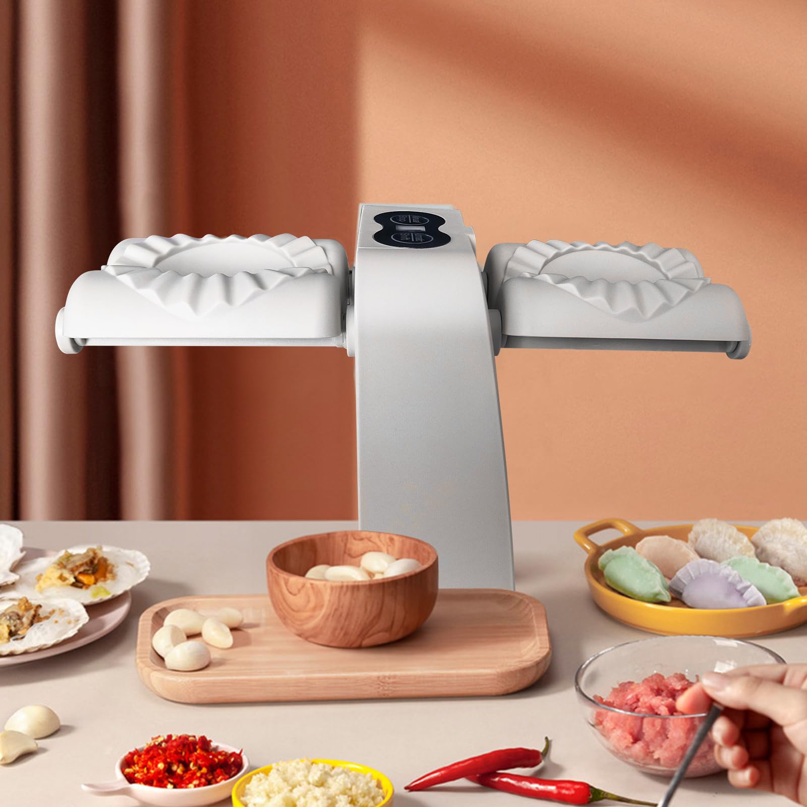 Electric Dumpling Maker Machine - Automatic Double Head Dumpling Maker with 2 Modes, Fast Dumpling Forming Tool for Home Kitchen, Perfect for Making Dumplings, Wontons & Pastries (White) - Ideal for Family Cooking, Party Food Prep & Asian Cuisine Lovers