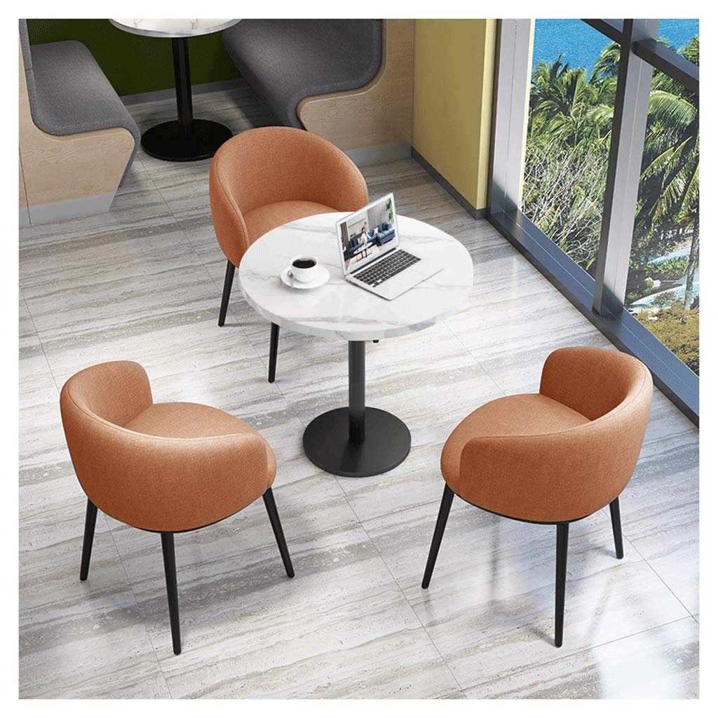 Modern Round Dining Table and Chair Set - 60cm Orange Cotton Linen Fabric for Home Kitchen, Cafe, Office, Library | Perfect for Small Spaces, Balcony, Dessert Shops & Cozy Gatherings