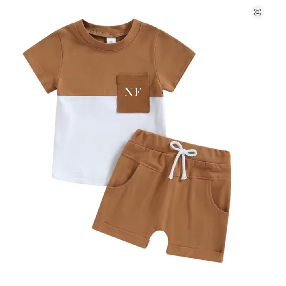 Personalized Alfie Pocket Initials Tee & Shorts Set for Kids - Custom Monogram Outfit for Boys & Girls - Perfect for Birthdays, Family Photos & Casual Playdates