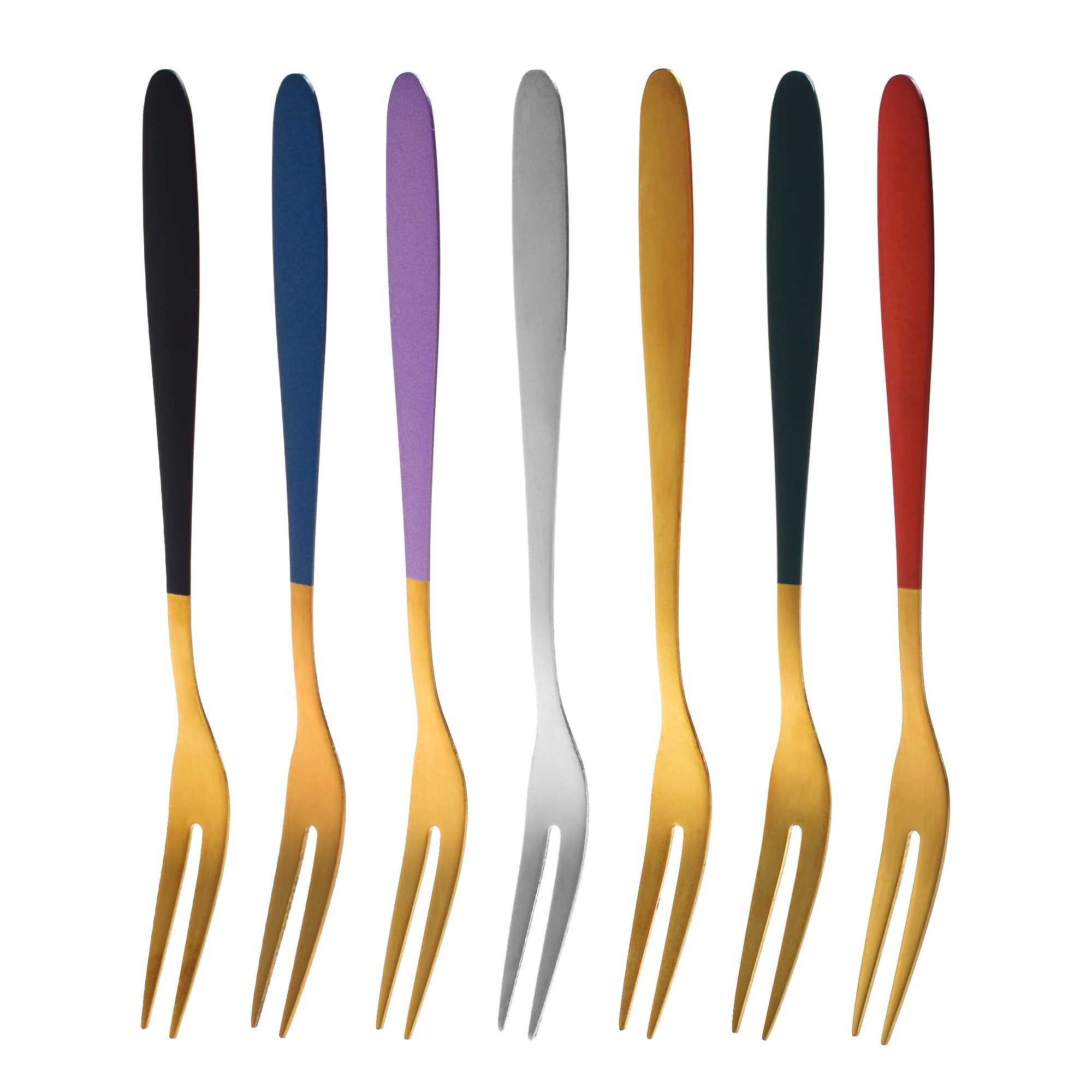 ZIIVARD 7-Piece Stainless Steel Fruit Forks Set - Gold & Silver Dessert Forks for Cake, Fruit, Appetizers | Perfect for Parties, Weddings, Tea Time & Home Entertaining