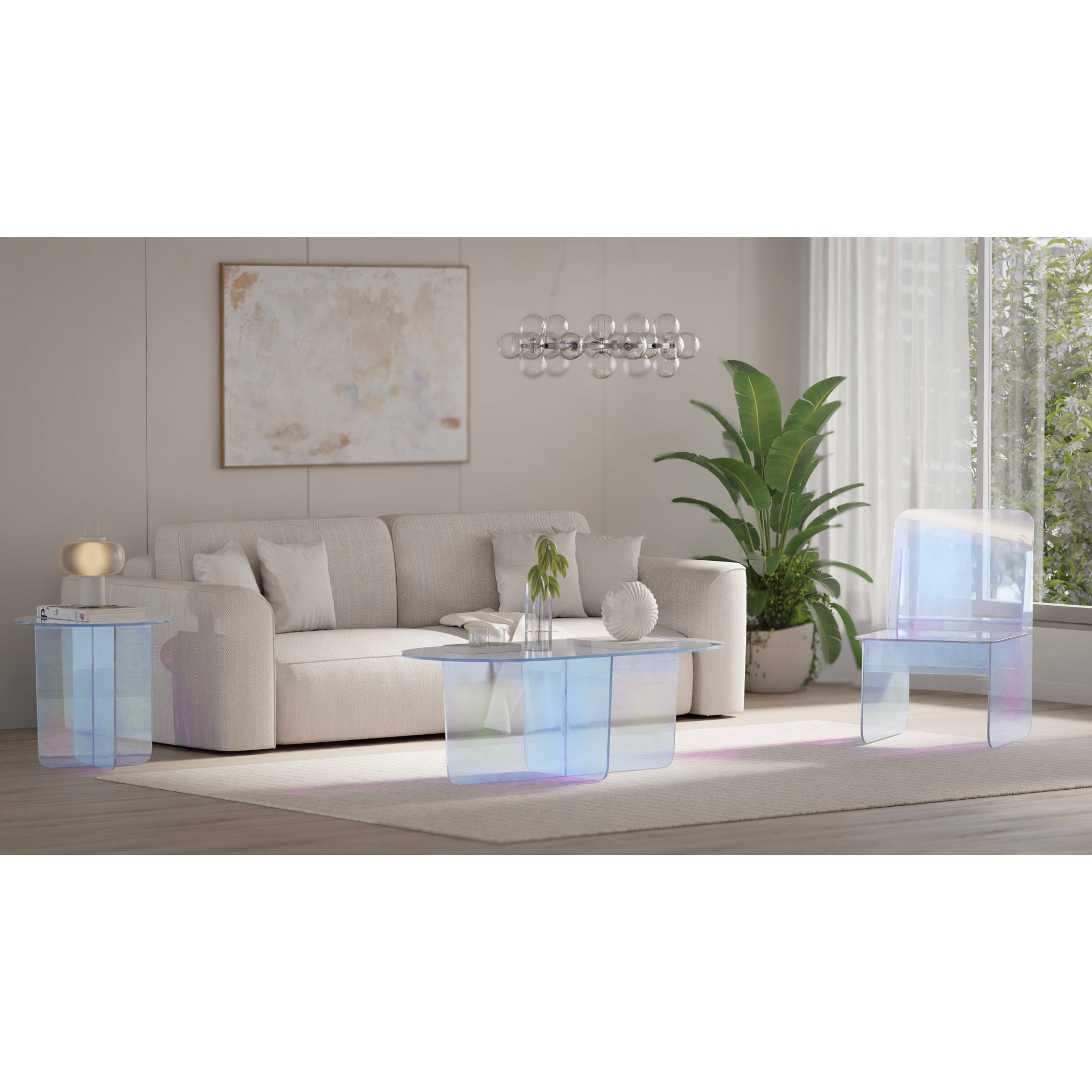 Iridescent Glass Small End Table - Modern Accent Table for Living Room, Bedroom, or Office - Stylish Side Table with Shimmering Finish for Home Decor