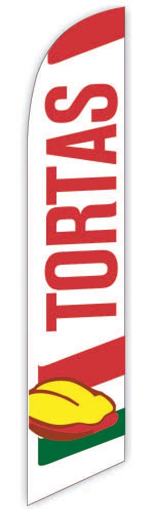 12ft White Tortas Advertising Feather Flag - Replacement Flag Only (No Pole Set Included) | Perfect for Outdoor Events, Grand Openings & Promotions