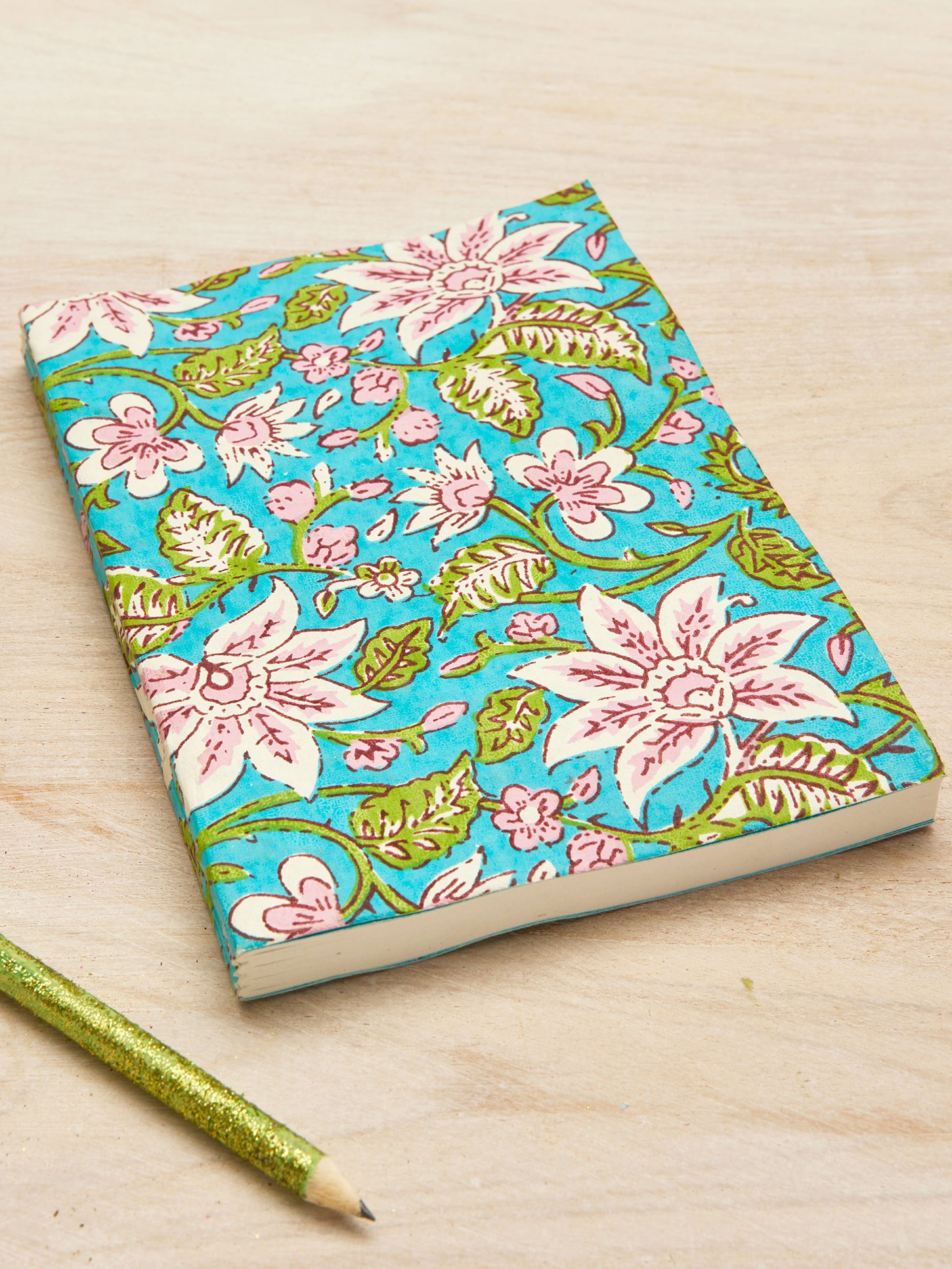 Namaste Block Print Notebook - Handmade Indian Journal with Lily Design for Writing, Sketching & Gift Giving | Perfect for Travel, Office & School