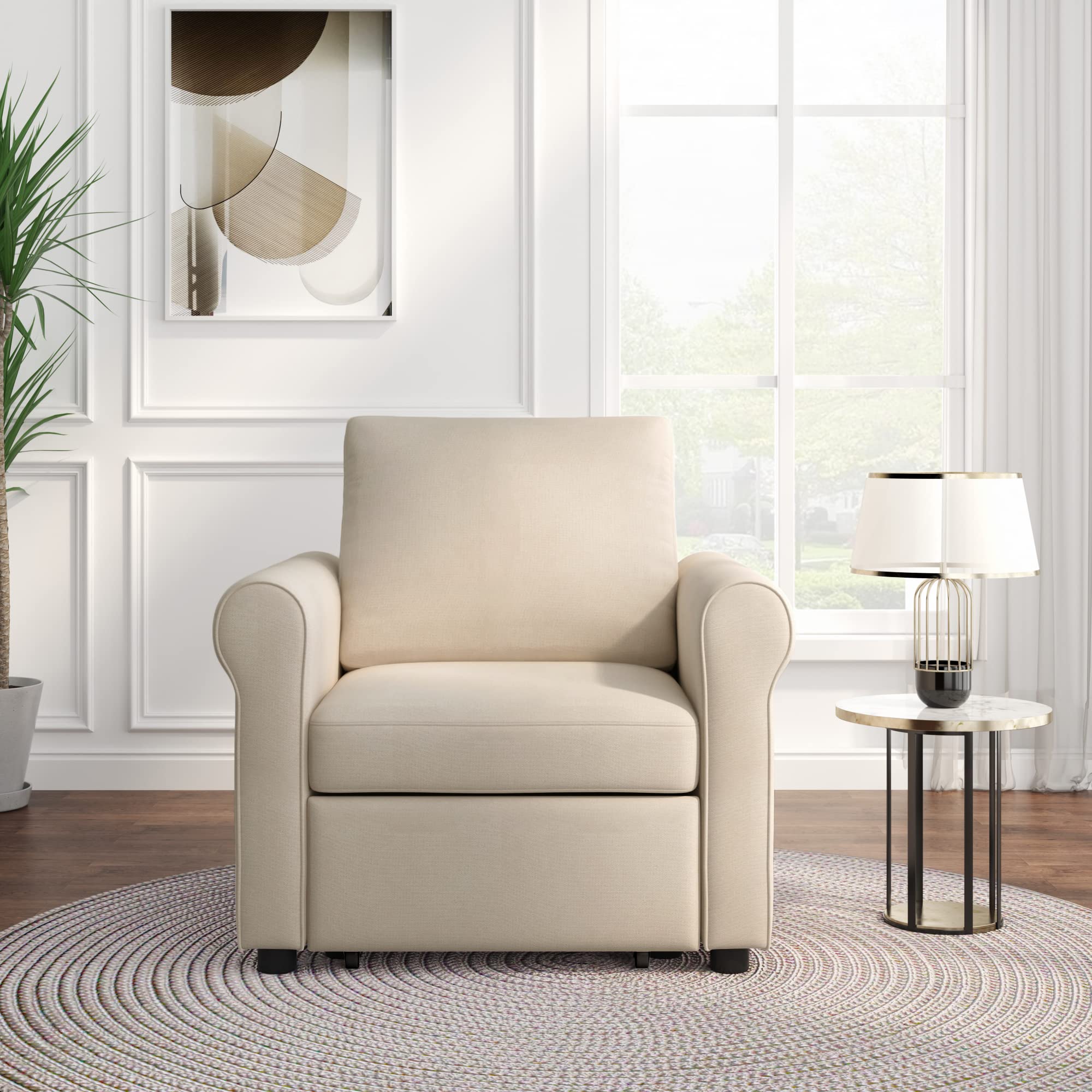3-in-1 Convertible Sofa Bed Sleeper Chair - Pullout Bed with Adjustable Backrest, Foldable Modern Sleeper Sofa for Adults (Beige) - Perfect for Small Apartments, Guest Rooms & Home Offices