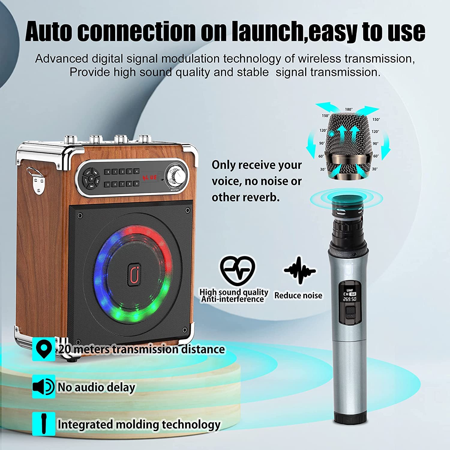 Portable Bluetooth Speaker with Dual Wireless Microphones - Outdoor PA System with Powerful Subwoofer & Tweeter, Remote Control, Disco Lights, FM Radio & Recording - Perfect for Home Parties, Karaoke Nights & Outdoor Events