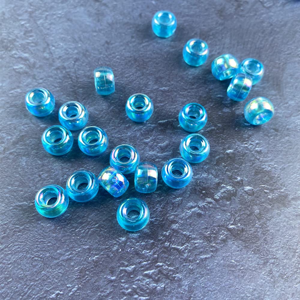 300 Pcs Pastel Acrylic Pony Beads for DIY Jewelry Making - 6x9mm Lake Blue AB Plastic Spacer Beads for Bracelets, Necklaces, Hair Braids & Kids Crafts (Great for Friendship Bracelets & Scrapbooking)
