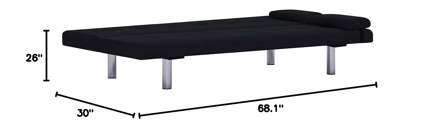 CHARMMA Convertible Sofa Bed - Tufted Split Back Futon Couch for Living Room, Small Space Linen Reclining Sleeper with 2 Pillows, Black | Perfect for Guest Rooms, Apartments & Studio Living