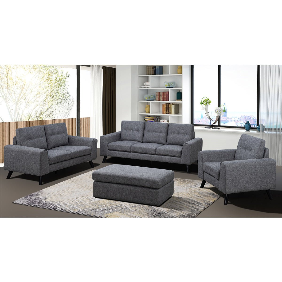 Mid Century Modern Grey Loveseat Sofa - Small Space Living Room Furniture for Apartments & Cozy Spaces