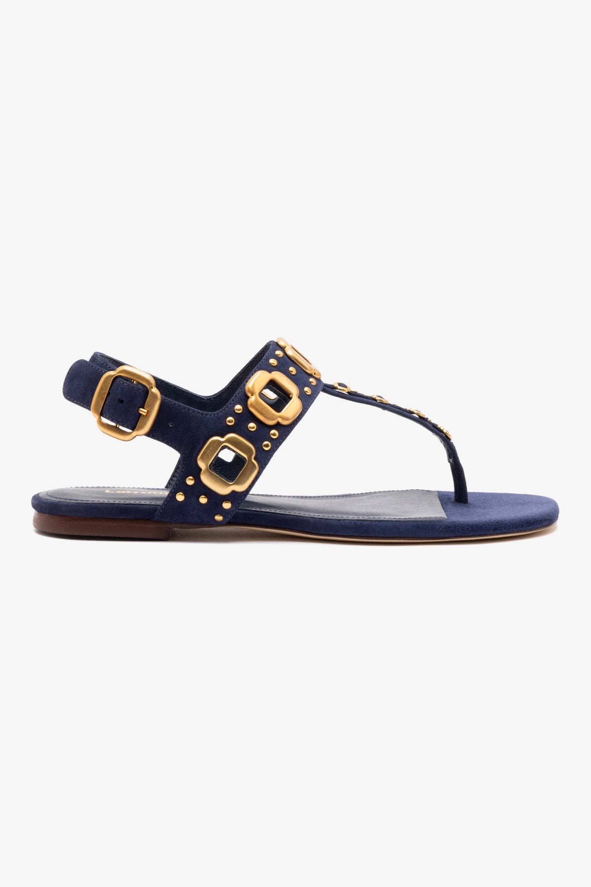 Milan Studs Thong Sandals for Women - Navy Blue Suede Beach Sandals, Comfortable Summer Flip Flops for Pool, Vacation & Casual Outfits
