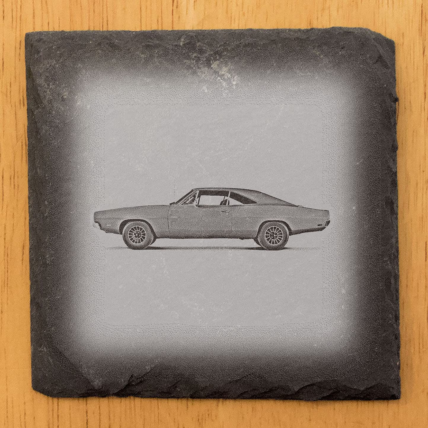Vintage 1969 Dodge Charger Coasters Set of 4 - Square Slate Drink Coasters for Cars & Beer - Perfect for Man Cave, Home Bar, and Auto Enthusiast Gifts
