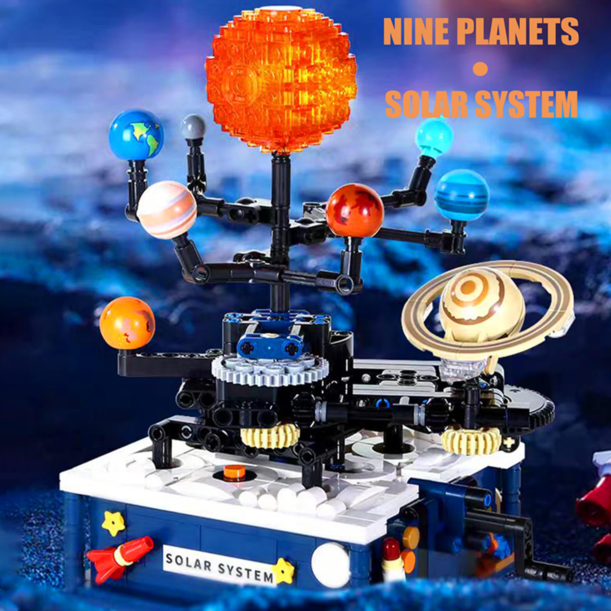 Rotating Solar System Building Blocks with LED Lights - 775pcs STEM Educational Toy for Kids Ages 8-14 | Astronomy Science Kit with Rocket Model | Perfect Gift for Boys & Girls | Great for Classroom Learning & Space Exploration Play