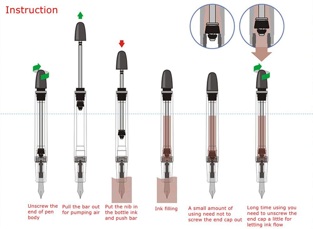 Vacuum Filling Fountain Pen - 0.7mm Medium Nib, Silver Clip for Smooth Writing