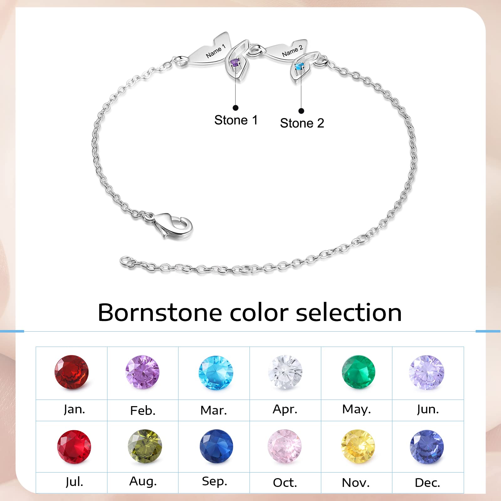 Personalized Birthstone Bracelets for Women - Custom Name Jewelry with Rose & Butterfly Designs - Thoughtful Gifts for Mom, Grandma, Wife & Girlfriend - Perfect for Birthdays, Anniversaries & Special Occasions