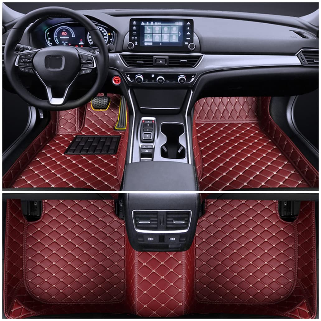 Premium Custom Car Floor Mats for Lexus RX450H 2007-2015 - Waterproof Non-Slip Luxury Leather Liners with Storage Pocket (Wine Red) - Perfect for All-Weather Protection & Enhanced Interior Style