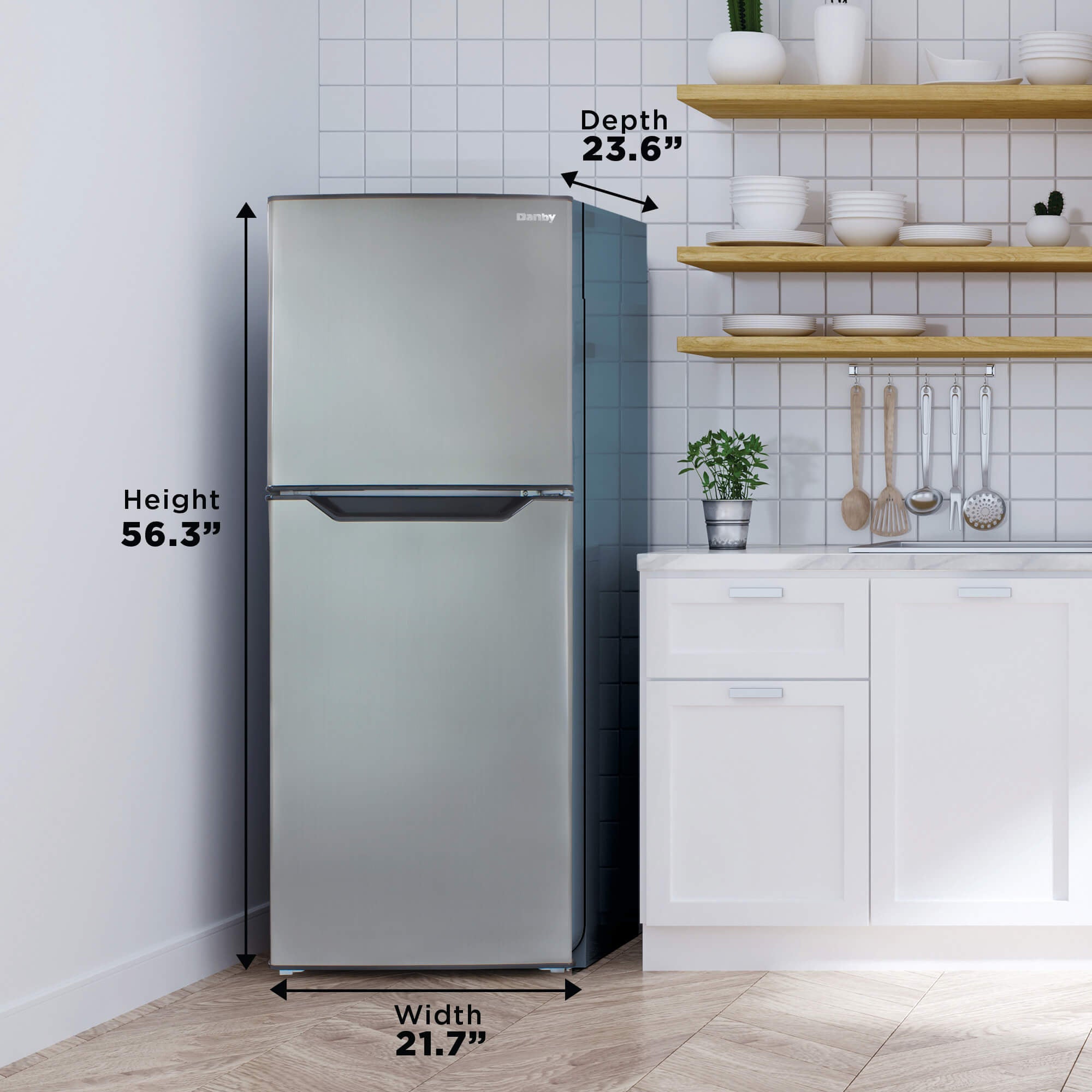 Danby DFF070B1BSLDB 7.0 cu ft Compact Refrigerator - Stainless Steel Top Freezer Apartment Fridge for Small Spaces, Dorm, Office & Kitchenette