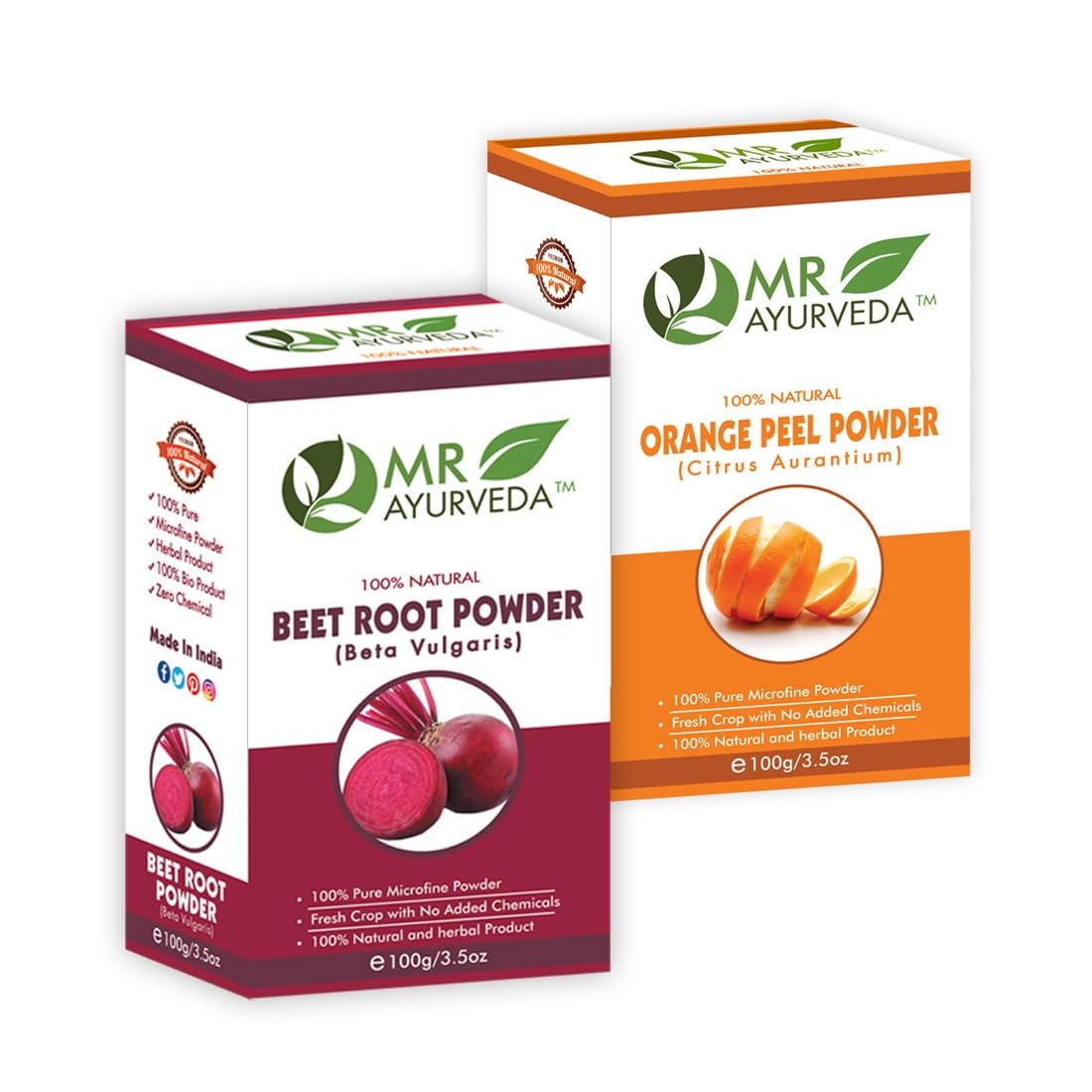 MR Ayurveda 100% Natural Beetroot Powder & Orange Peel Powder - 2 Pack (200g Each) | Organic Superfood Supplement for Smoothies, Baking & Detox Drinks