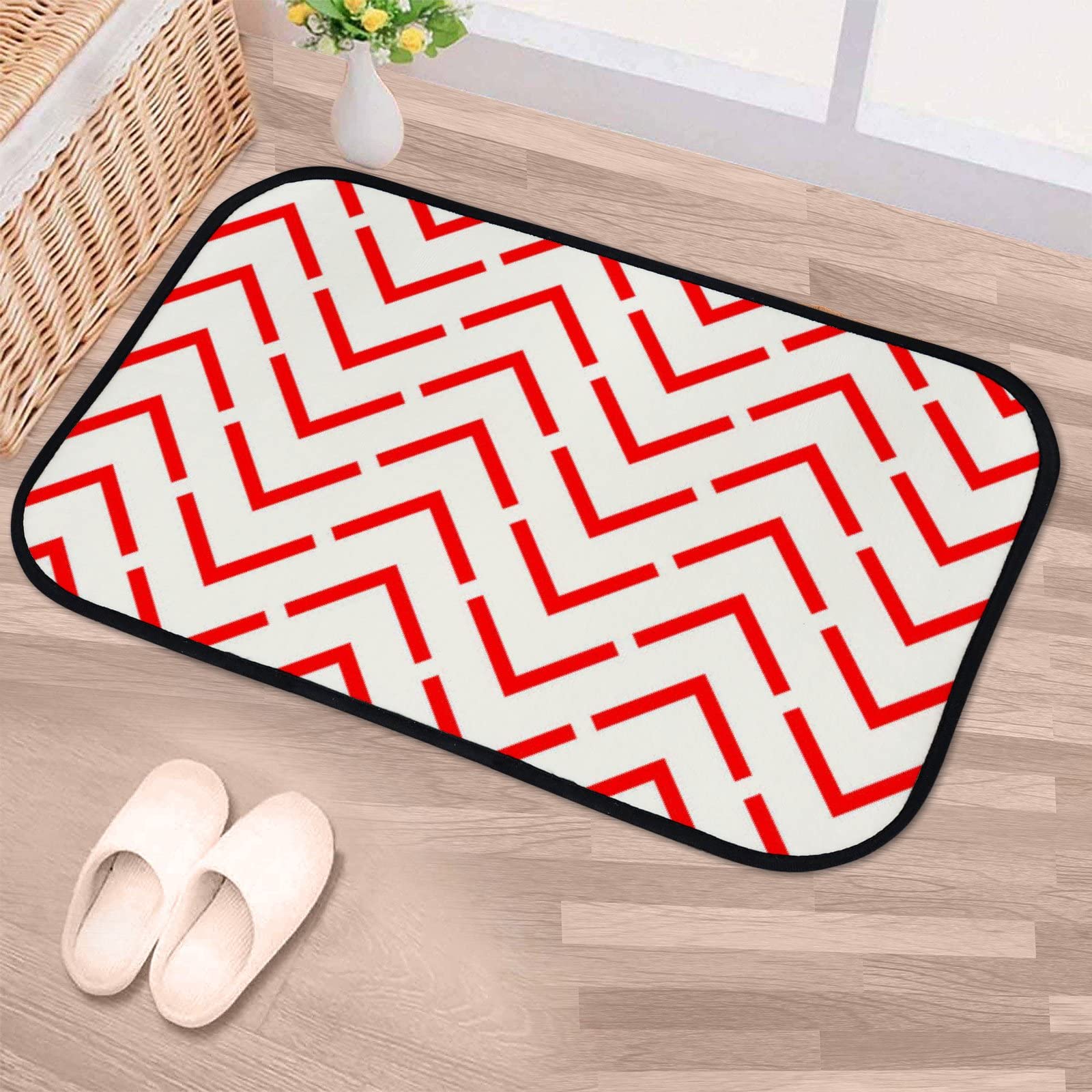 Soft Foam Area Rugs - Red Chevron Pattern Arrow Design, Washable Non-Slip Kitchen & Bath Mat - Indoor/Outdoor Home Decor (36x24 Inches) for Living Room, Bedroom, Dorm, Office, and Patio Use